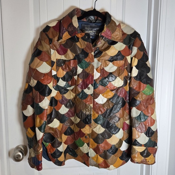 The Unbranded Brand Jackets & Blazers - Vintage Korean Multicolor Leather Fish Scale Patchwork Jacket Womens L